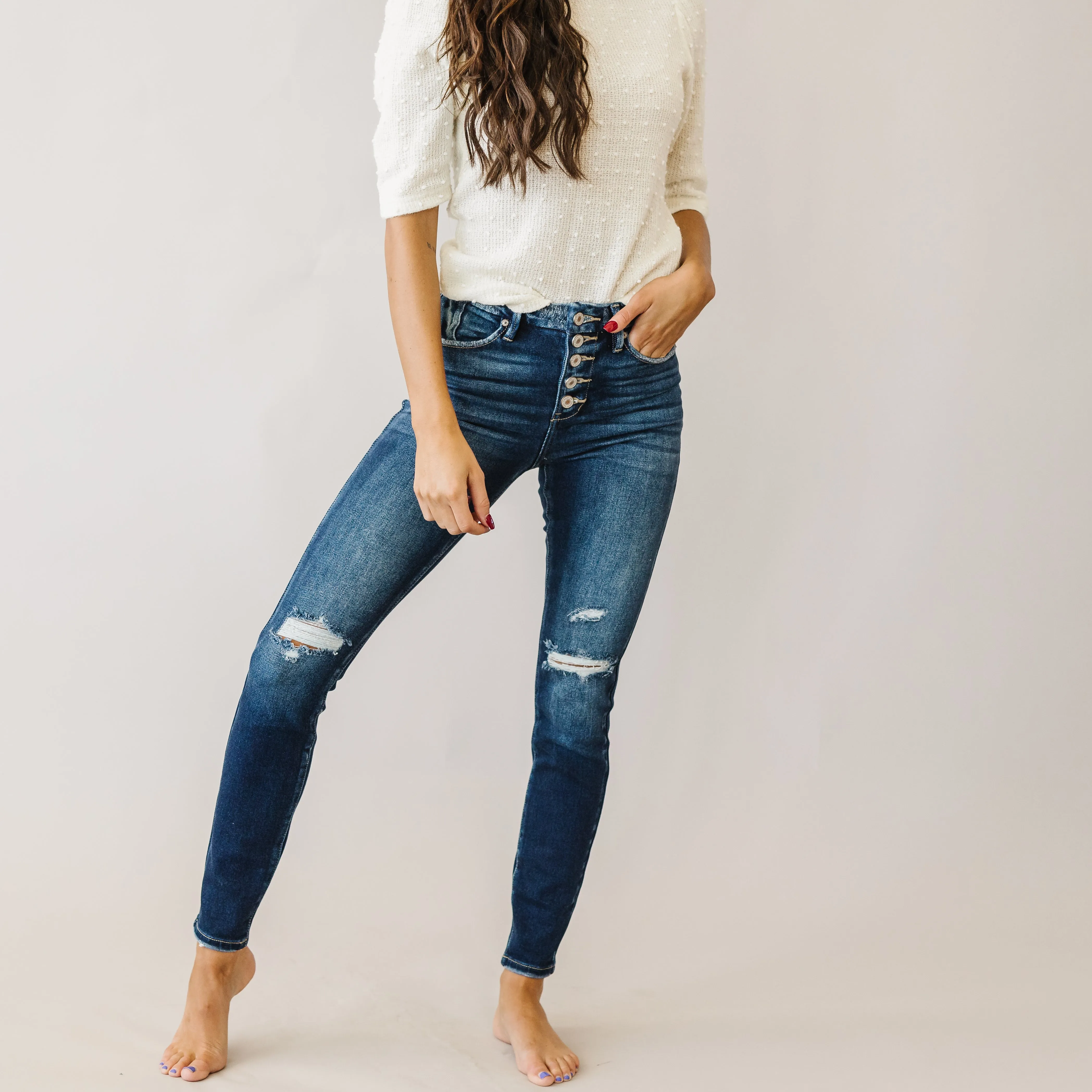 Born to Love You Kancan Button Fly Skinny