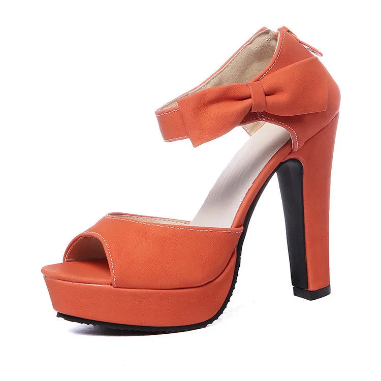 Bowtie Platform Sandals High Heels Shoes Woman 7649