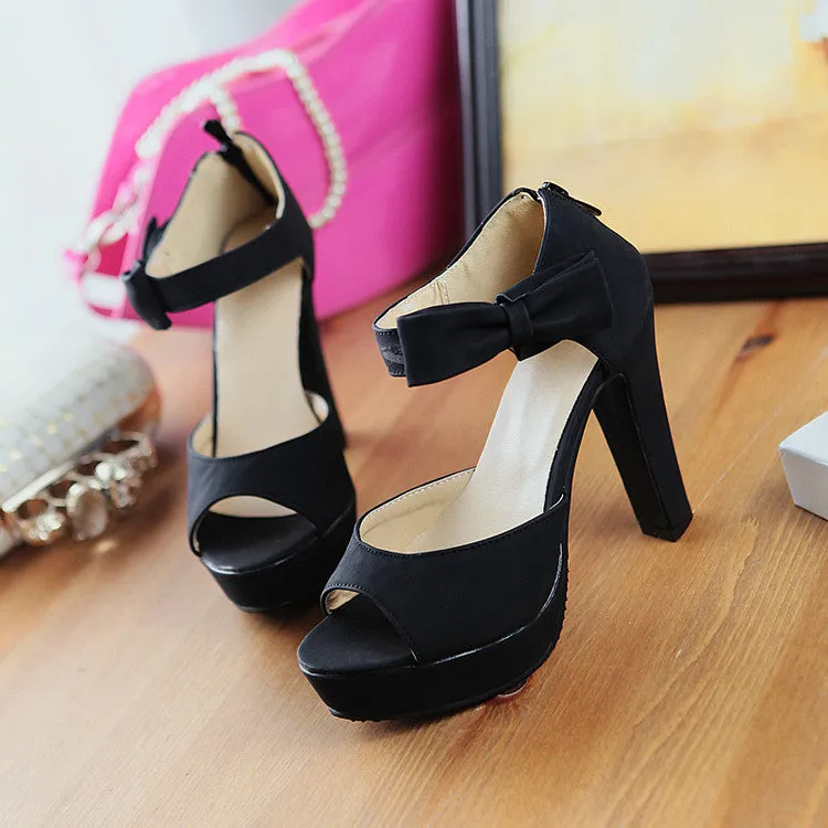 Bowtie Platform Sandals High Heels Shoes Woman 7649