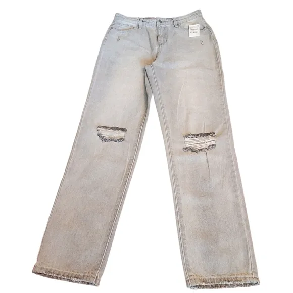 BP Nordstrom Distressed High Waist Mom Jeans Light Grey Wash Size 31 | BP Jeans
