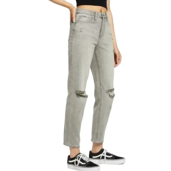 BP Nordstrom Distressed High Waist Mom Jeans Light Grey Wash Size 31 | BP Jeans