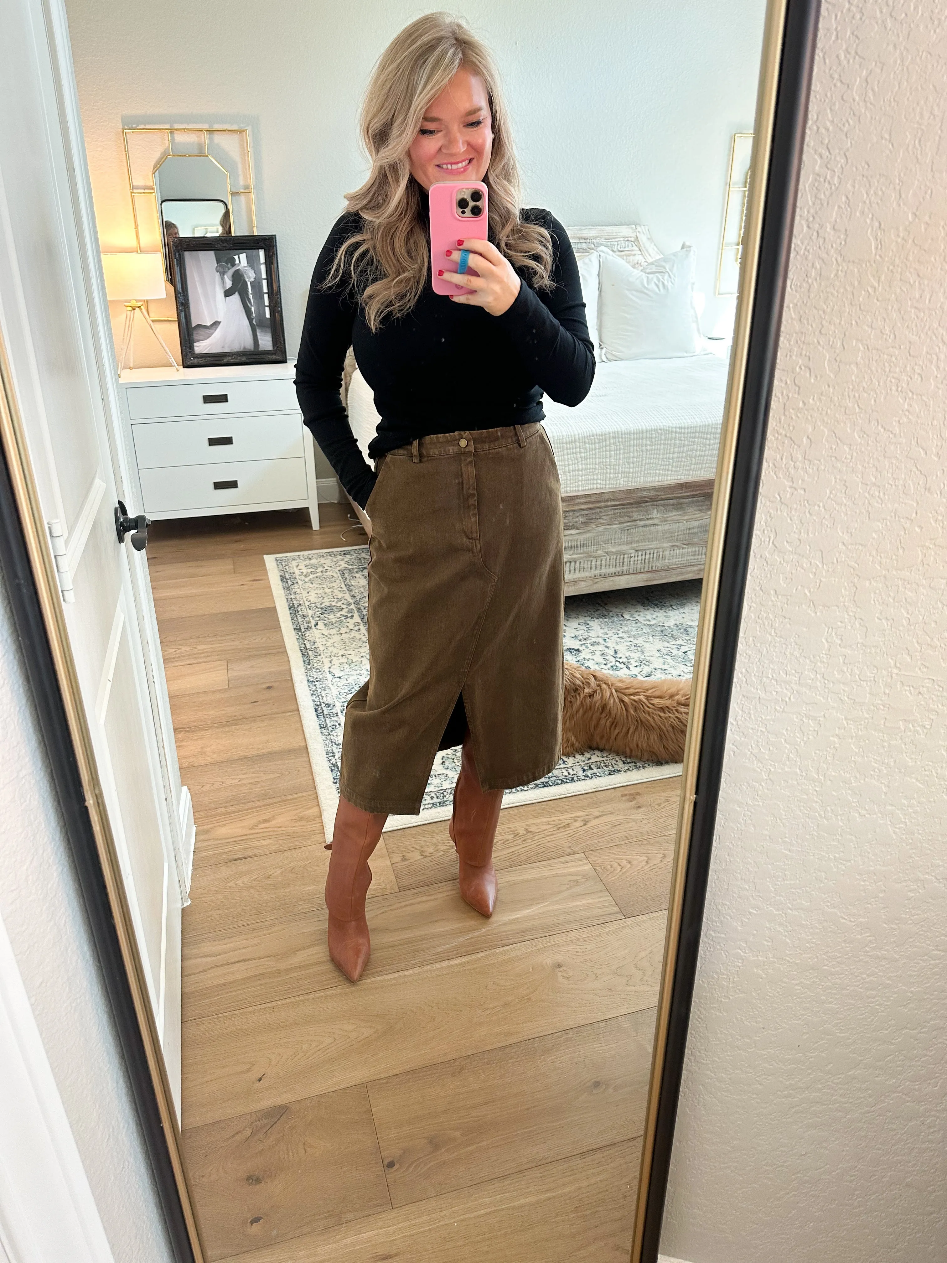 Brown Denim Midi Skirt