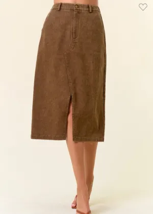 Brown Denim Midi Skirt