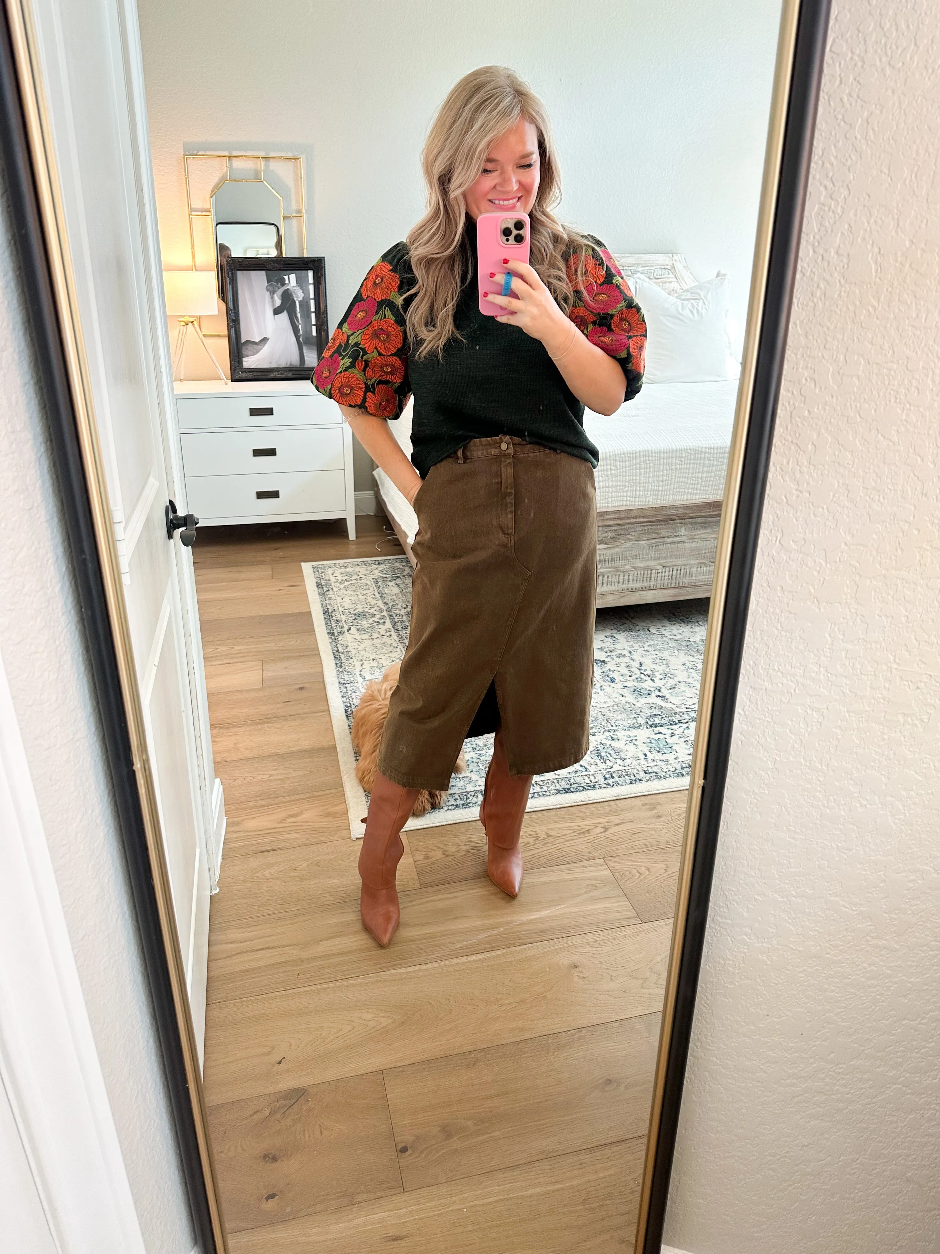 Brown Denim Midi Skirt