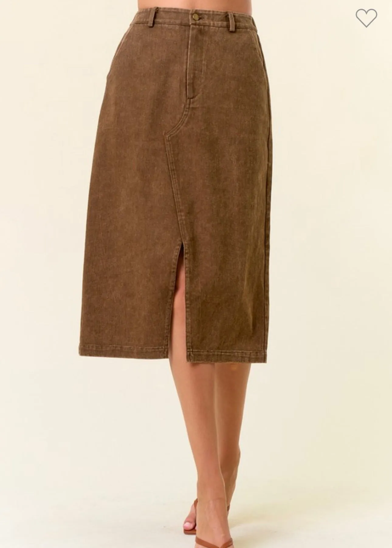 Brown Denim Midi Skirt
