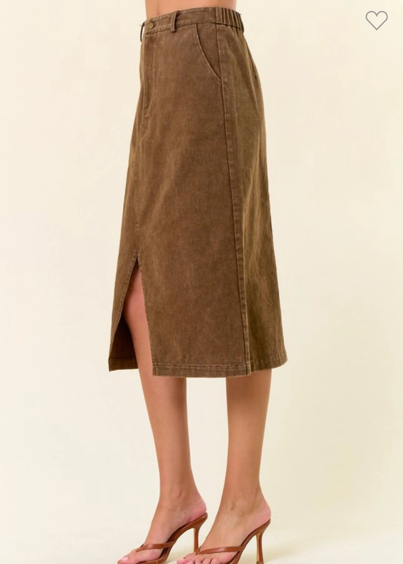 Brown Denim Midi Skirt