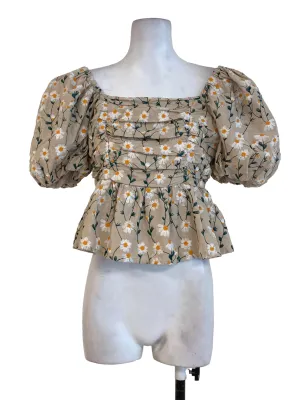 Brown Floral Embroidered Top