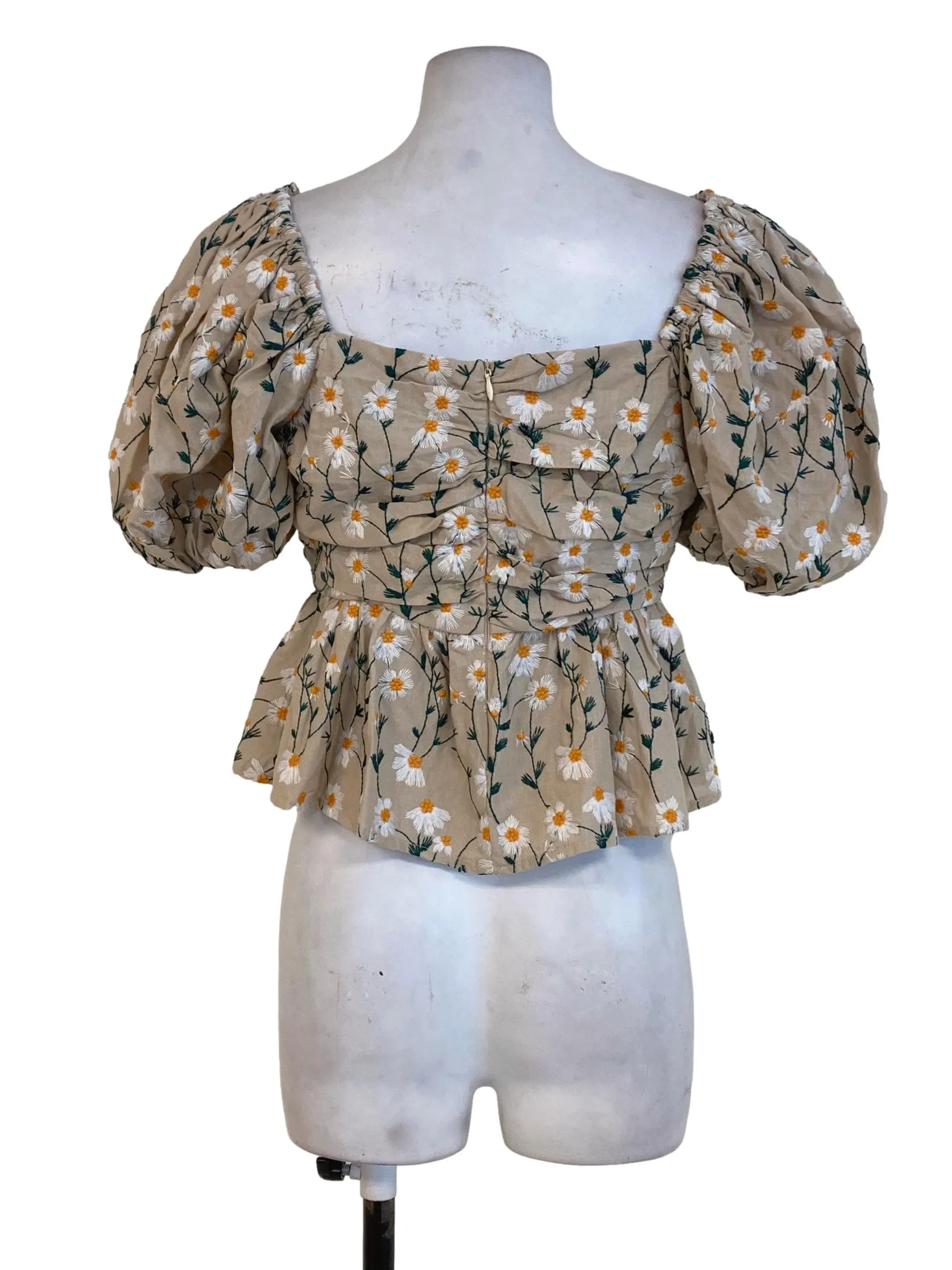 Brown Floral Embroidered Top