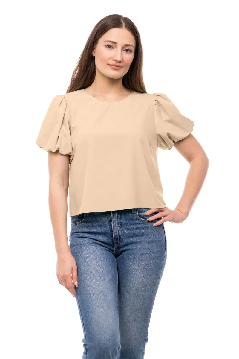 Bubble Sleeve Cropped Blouse