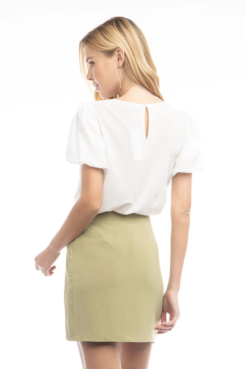 Bubble Sleeve Cropped Blouse