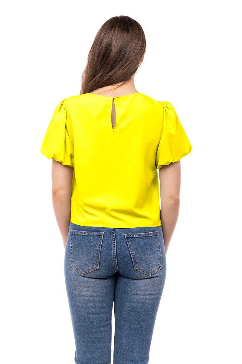 Bubble Sleeve Cropped Blouse