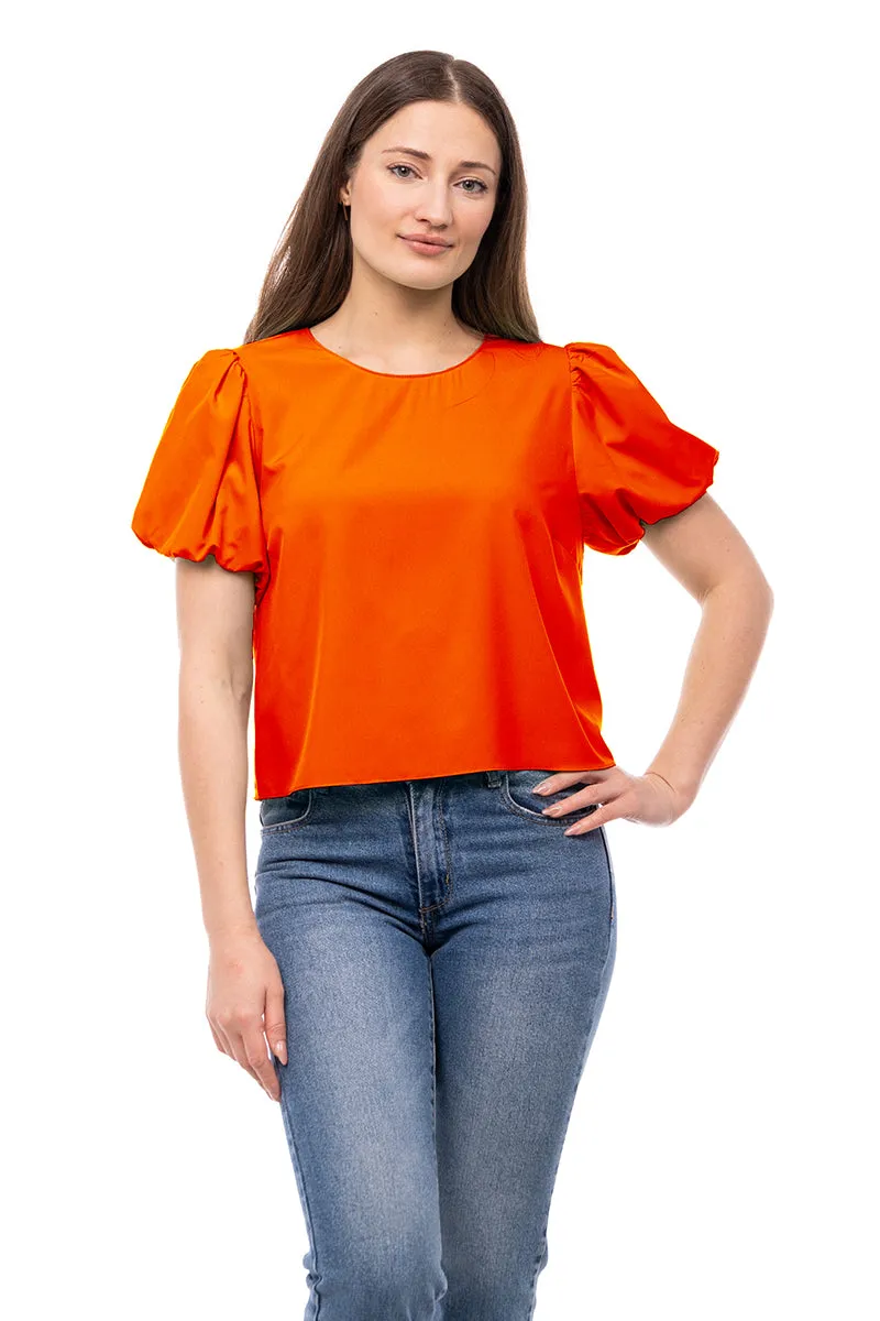 Bubble Sleeve Cropped Blouse