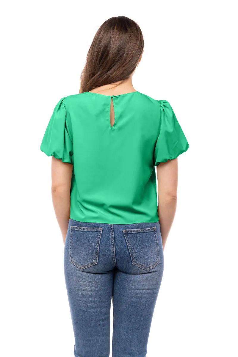 Bubble Sleeve Cropped Blouse