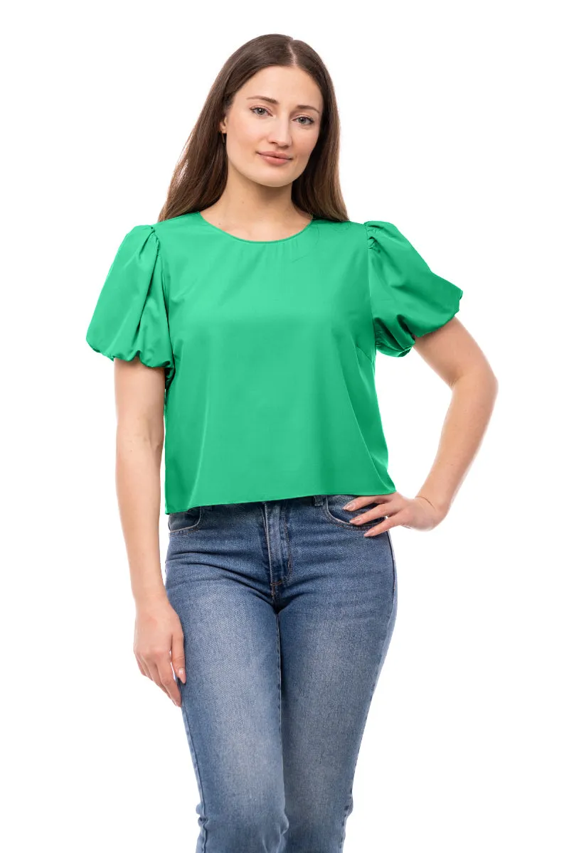 Bubble Sleeve Cropped Blouse