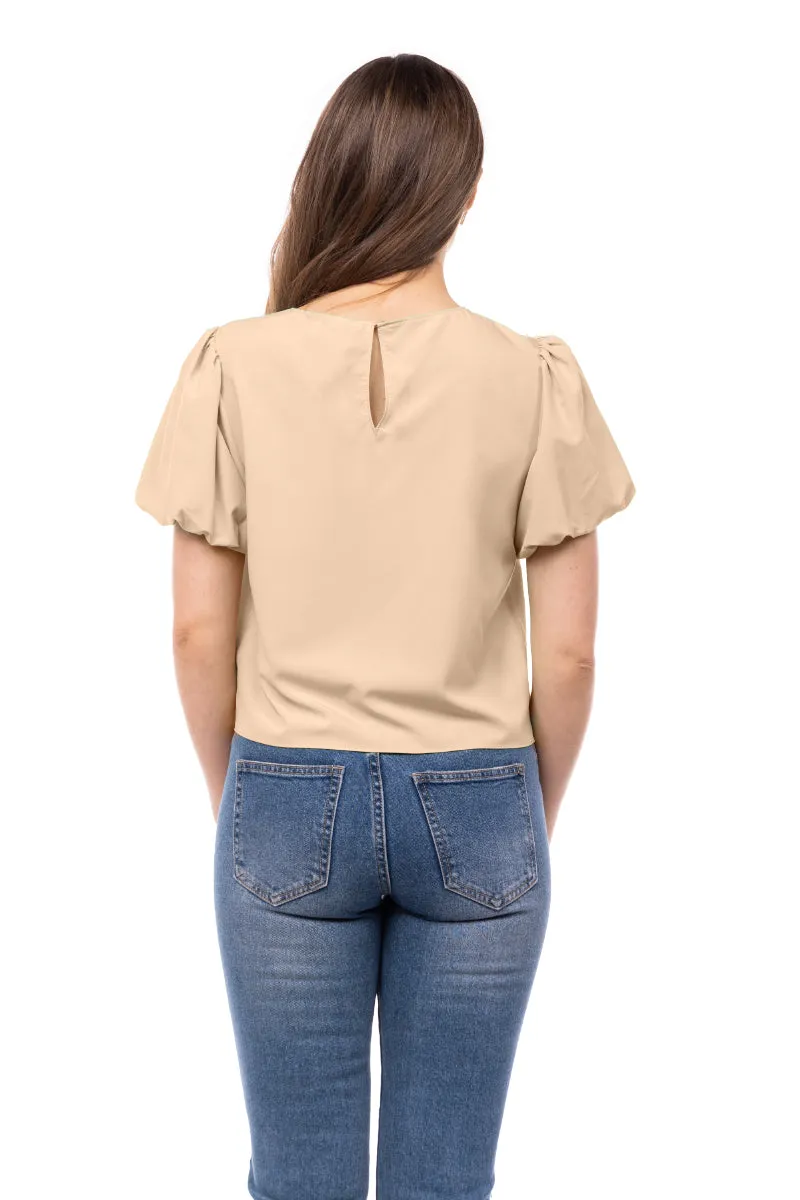 Bubble Sleeve Cropped Blouse