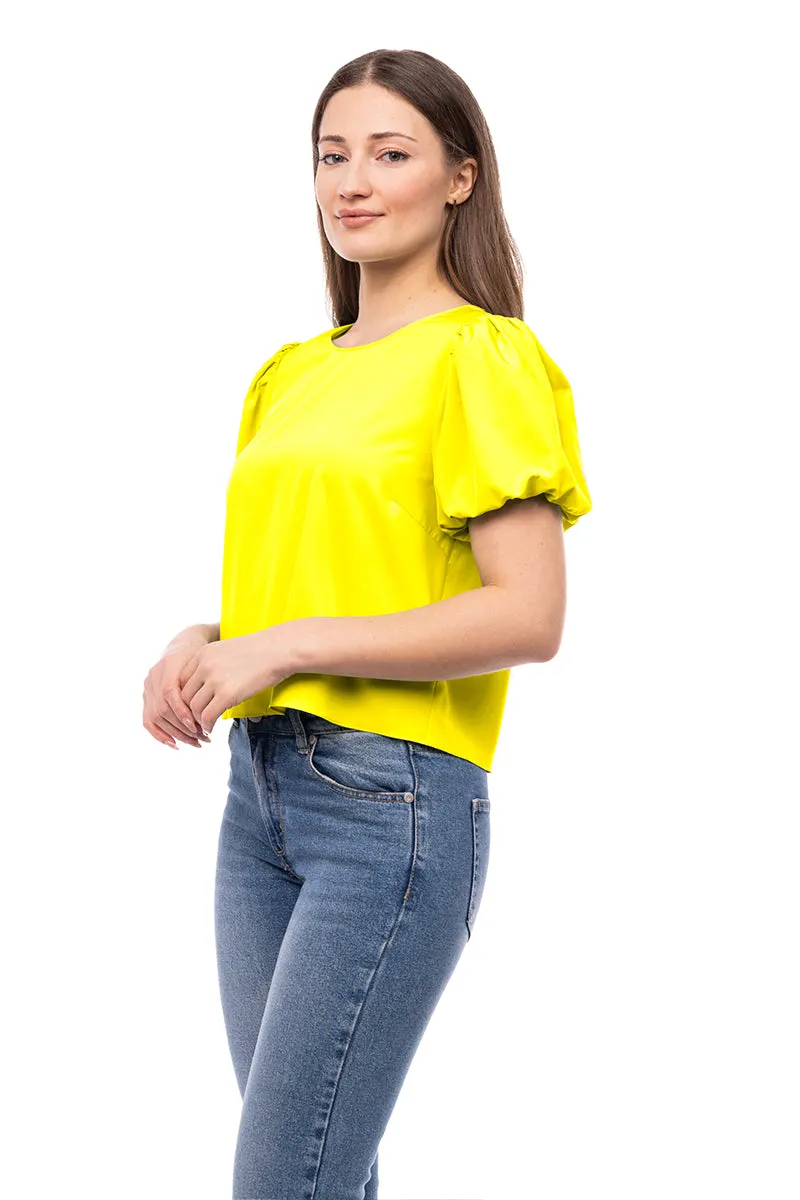 Bubble Sleeve Cropped Blouse