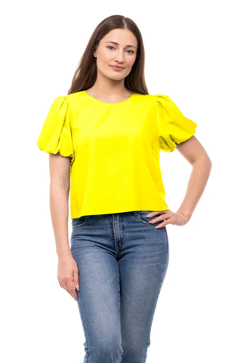 Bubble Sleeve Cropped Blouse