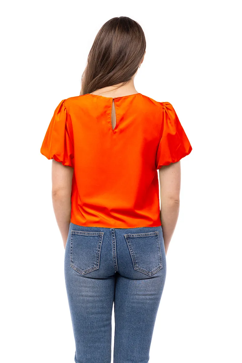 Bubble Sleeve Cropped Blouse