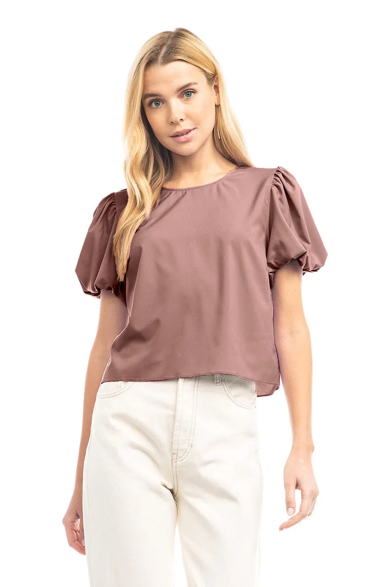 Bubble Sleeve Cropped Blouse