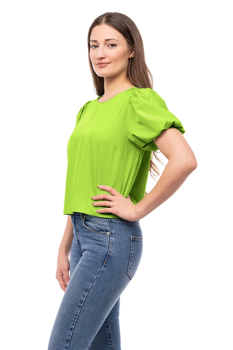 Bubble Sleeve Cropped Blouse