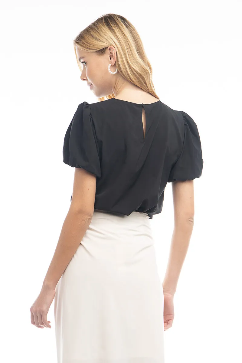 Bubble Sleeve Cropped Blouse