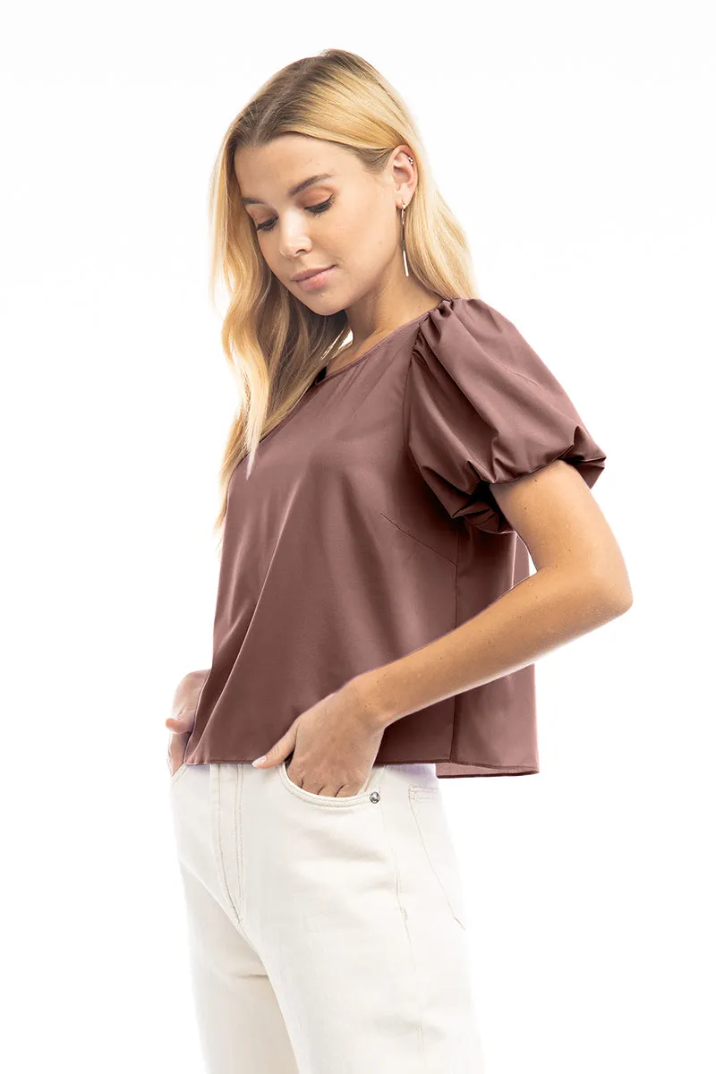 Bubble Sleeve Cropped Blouse