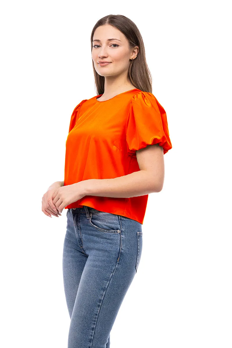 Bubble Sleeve Cropped Blouse