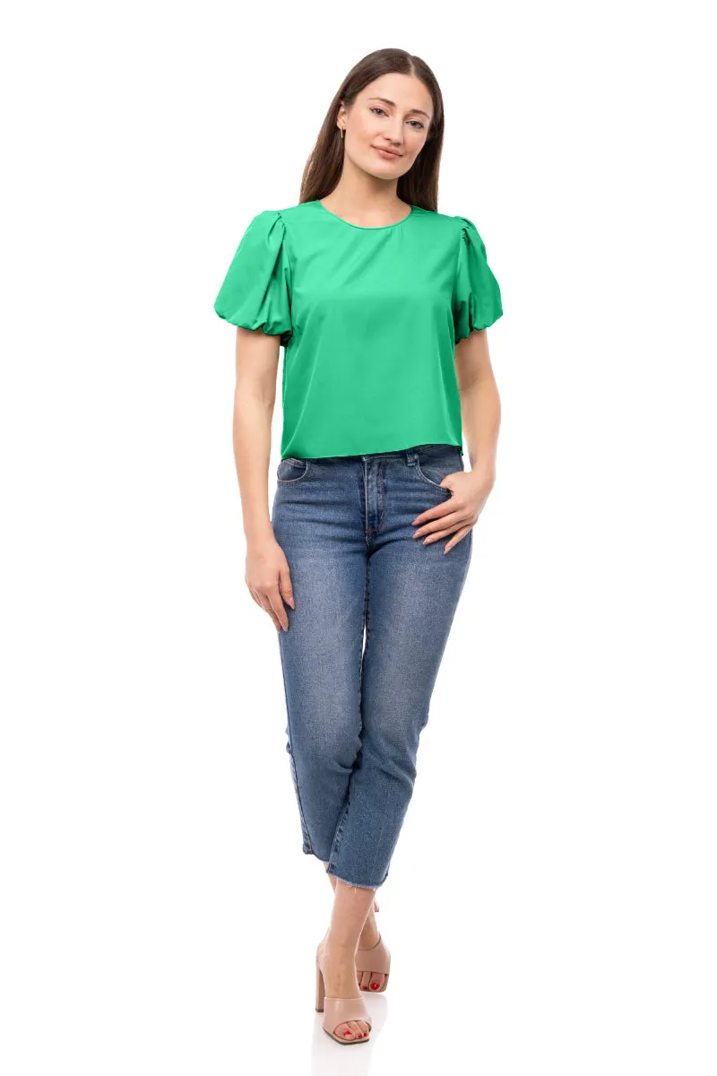 Bubble Sleeve Cropped Blouse
