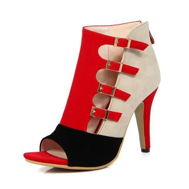 Buckle Patchwork High Heels