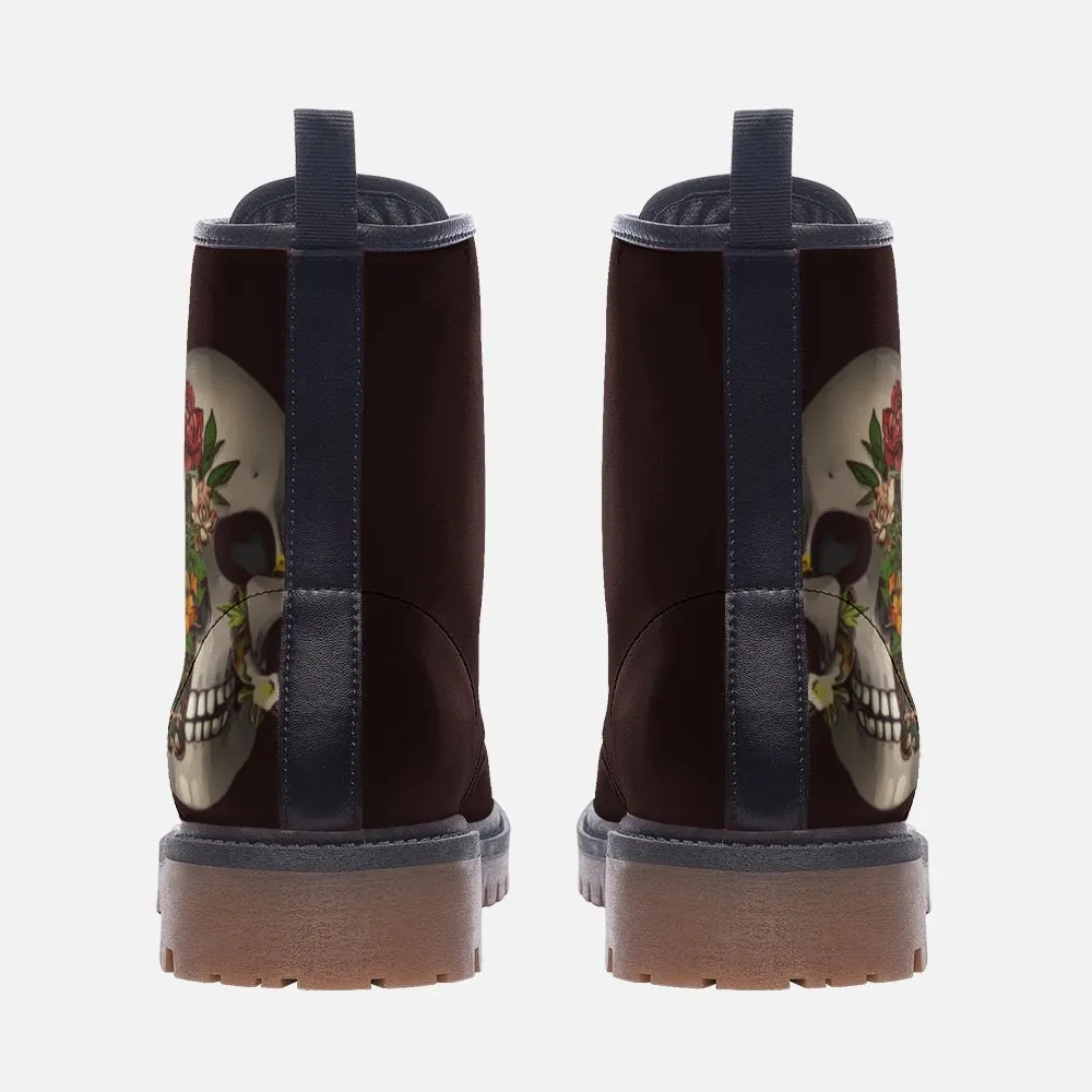 Burgundy Skull Gothic Vegan Leather Unisex Boots