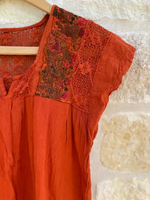 Burnt Orange Short Sleeve Franco Blouse