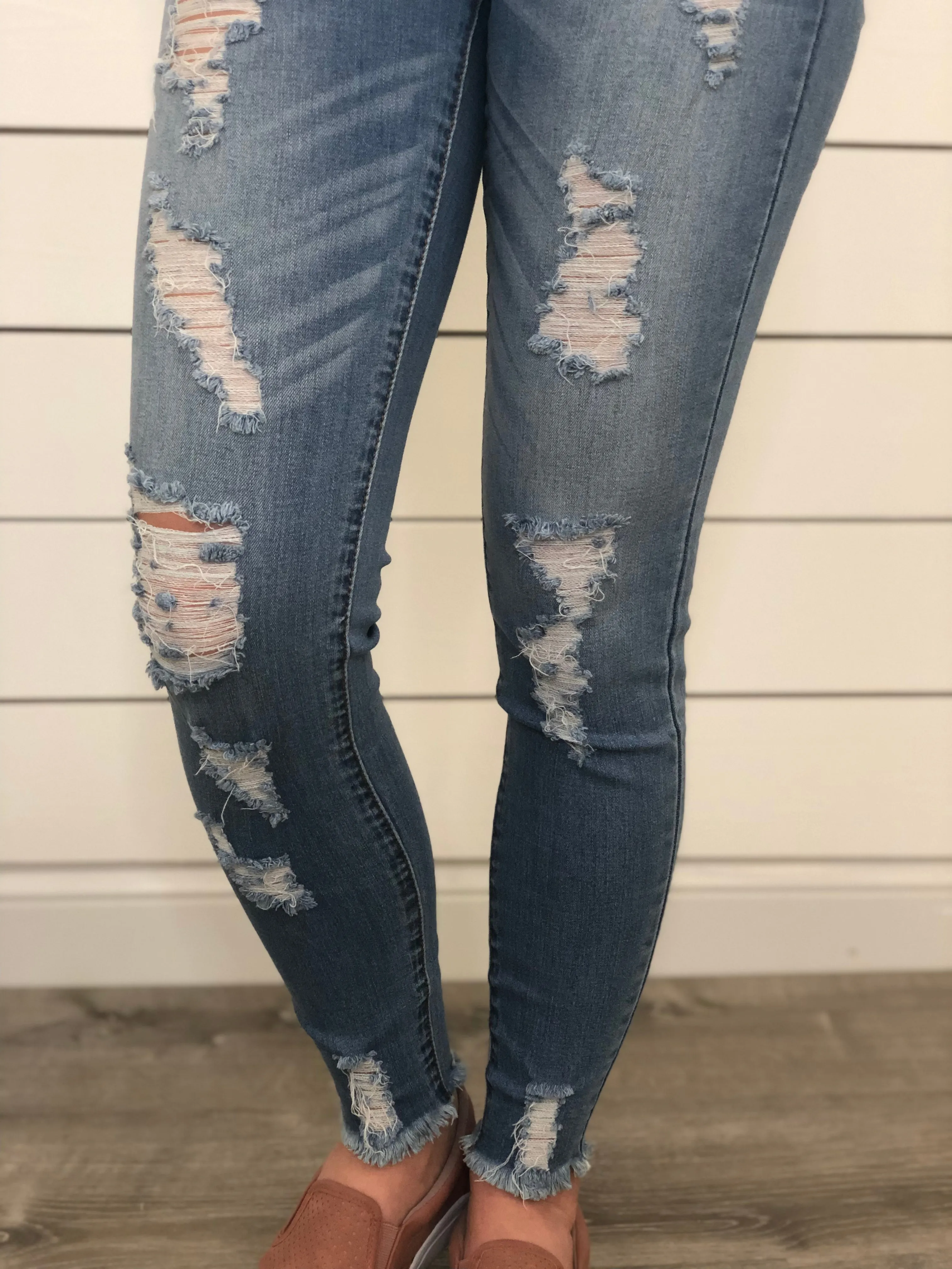 Call Me Distressed Light Wash Frayed Crop Denim