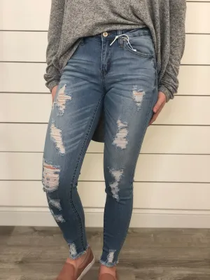 Call Me Distressed Light Wash Frayed Crop Denim