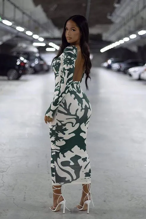 Camouflage Chic Bodycon Midi Dress | Sleek & Edgy | Street Luxe