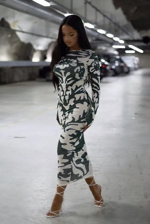 Camouflage Chic Bodycon Midi Dress | Sleek & Edgy | Street Luxe