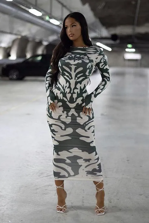Camouflage Chic Bodycon Midi Dress | Sleek & Edgy | Street Luxe