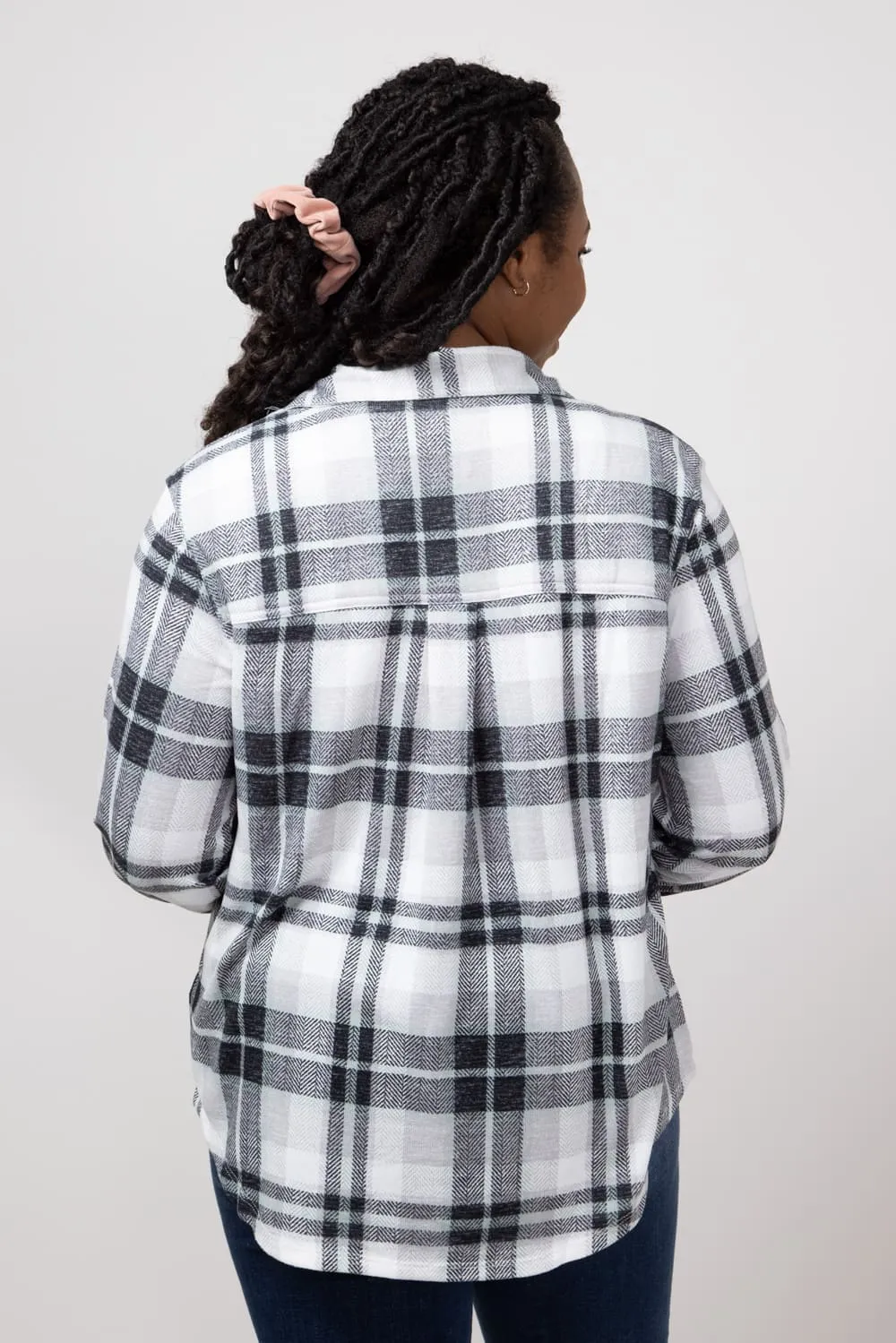 C&C California Marina Luxe Button Up Shirt for Women in Grey Marl Plaid | 89B01934B-GRYPLAID