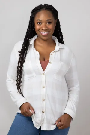 C&C California Marina Luxe Button Up Shirt for Women in Moonbeam Plaid | 89B01934Z-MOON