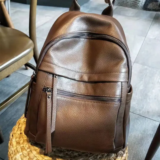 Caramel Real Genuine Leather Backpack Women Simple Fashion