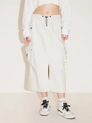 Cargo Style Elastic Waist Denim Skirt