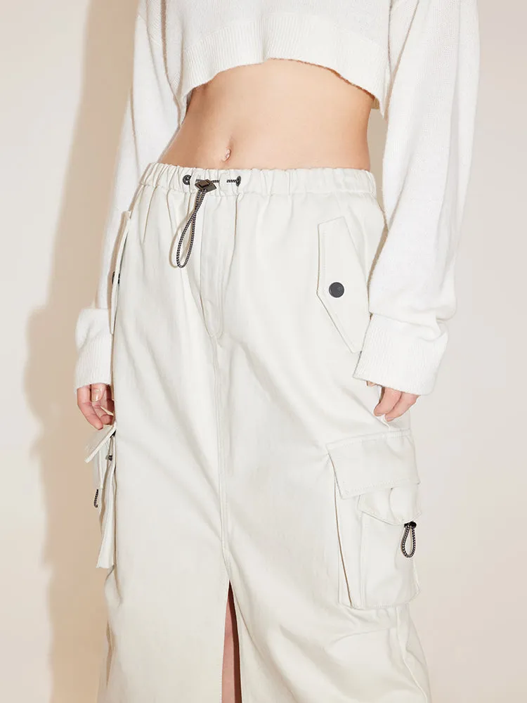 Cargo Style Elastic Waist Denim Skirt