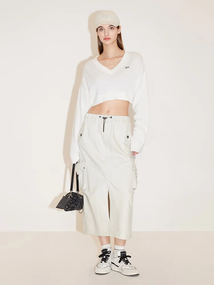 Cargo Style Elastic Waist Denim Skirt