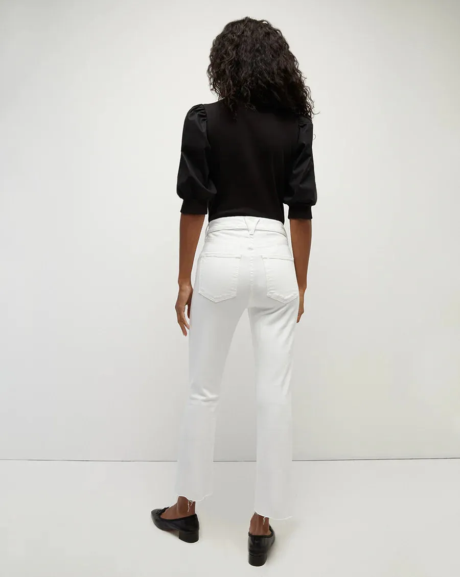 CARLY KICK FLARE RAW HEM IN WHITE