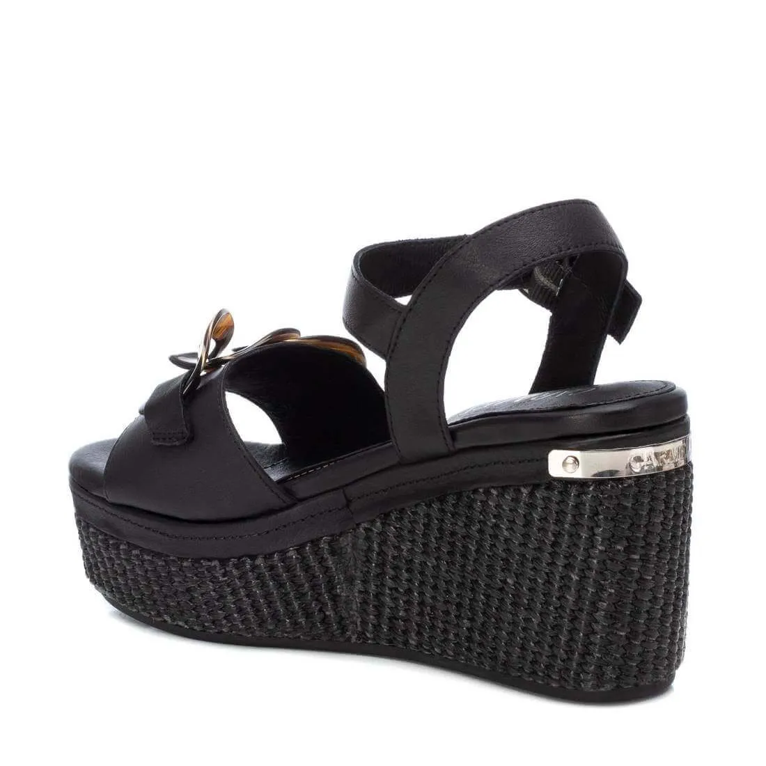 Carmela Black Leather Wedge Sandals