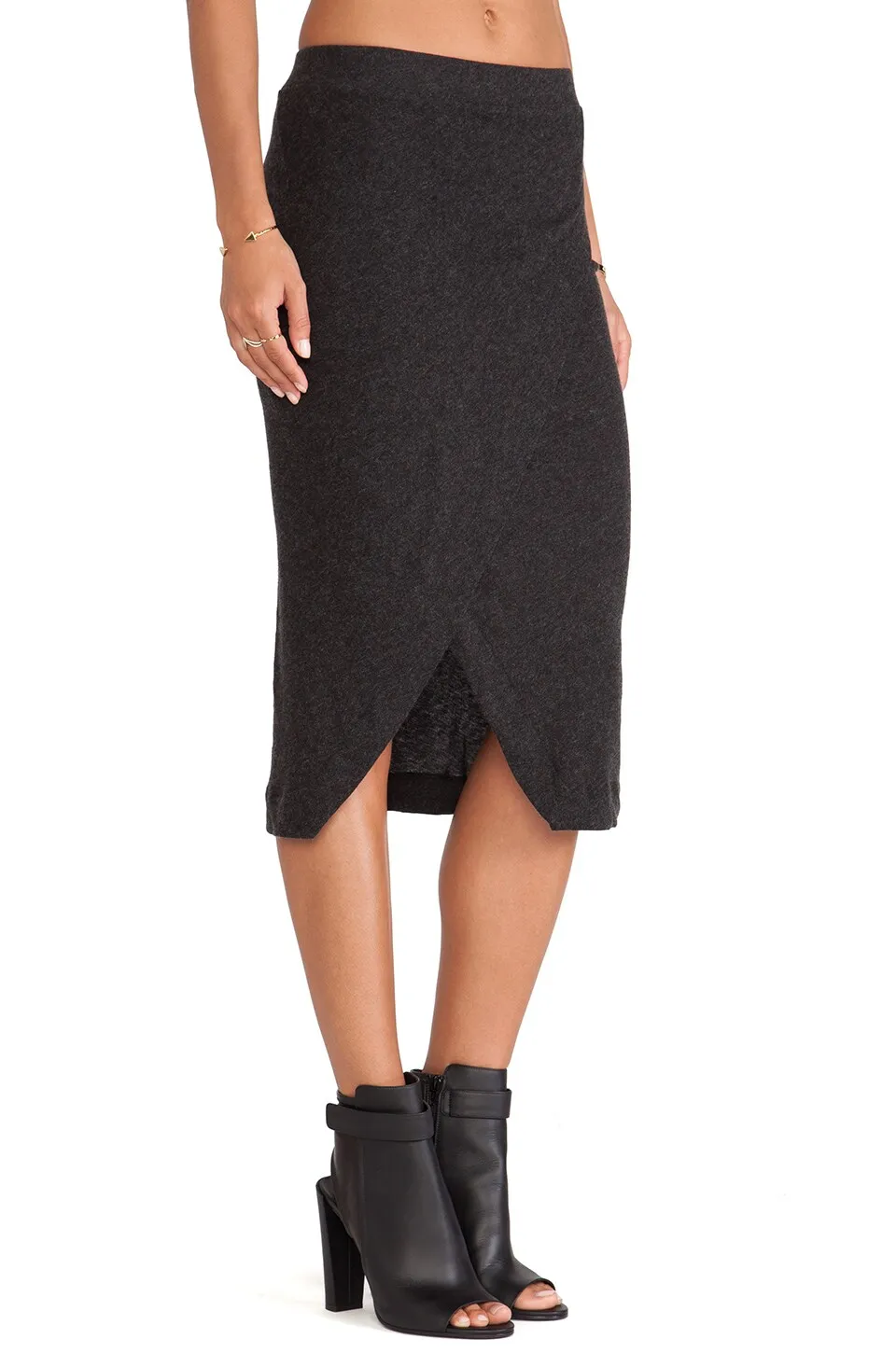 Cashmere Wrap Skirt in Charcoal
