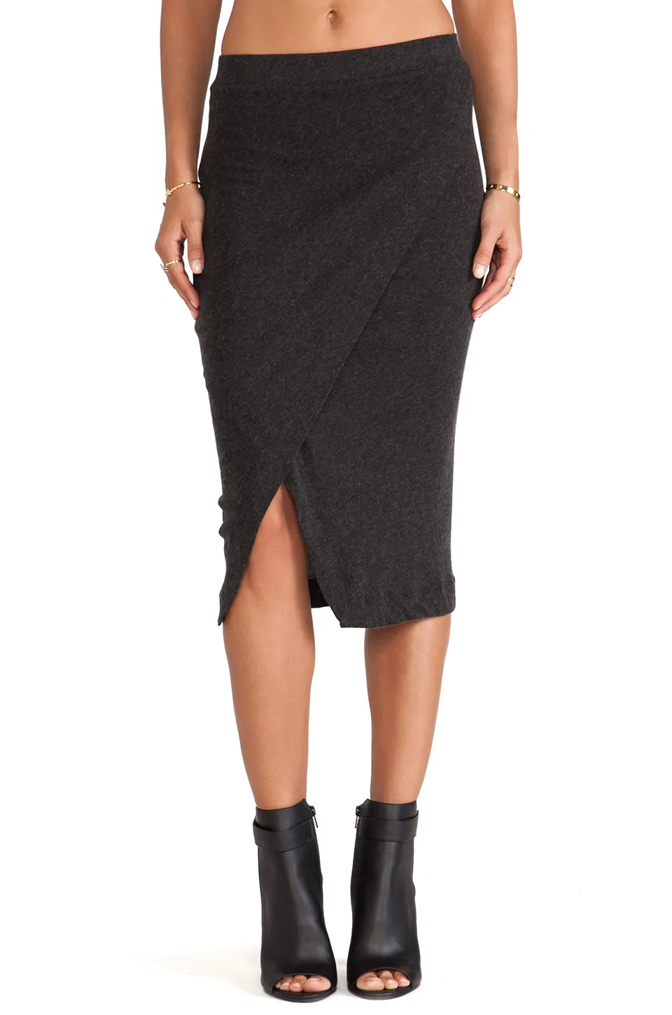 Cashmere Wrap Skirt in Charcoal