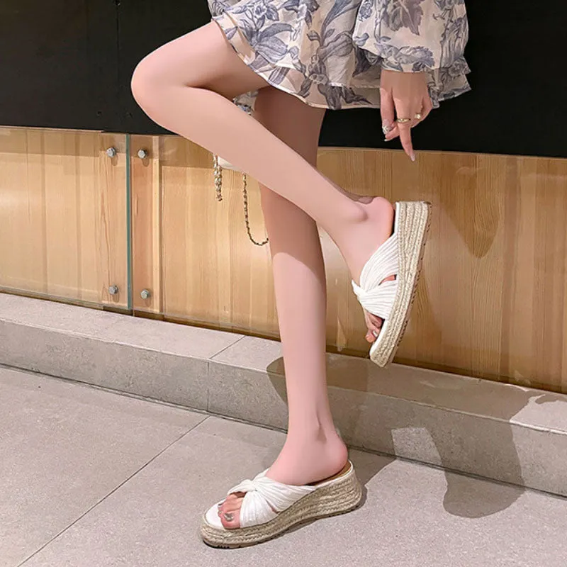 CASUAL PLATFORM ESPADRILLE SLIDE WEDGE SANDALS
