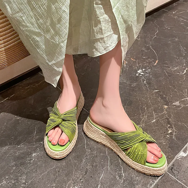CASUAL PLATFORM ESPADRILLE SLIDE WEDGE SANDALS