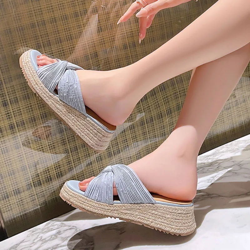 CASUAL PLATFORM ESPADRILLE SLIDE WEDGE SANDALS