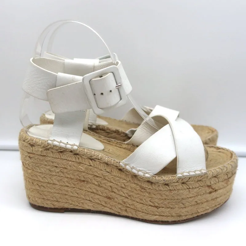 Celine Crisscross Platform Espadrille Wedge Sandals White Leather Size 36